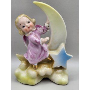 Vintage 1956 Hand Painted Japan #285 Angel On Crescent Moon Cloud With Star EUC